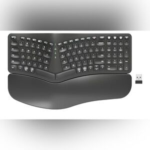 ROCK&ROWN Ergonomic Keyboard with Cushioned Wrist and Palm Rest,Bluetooth. Black